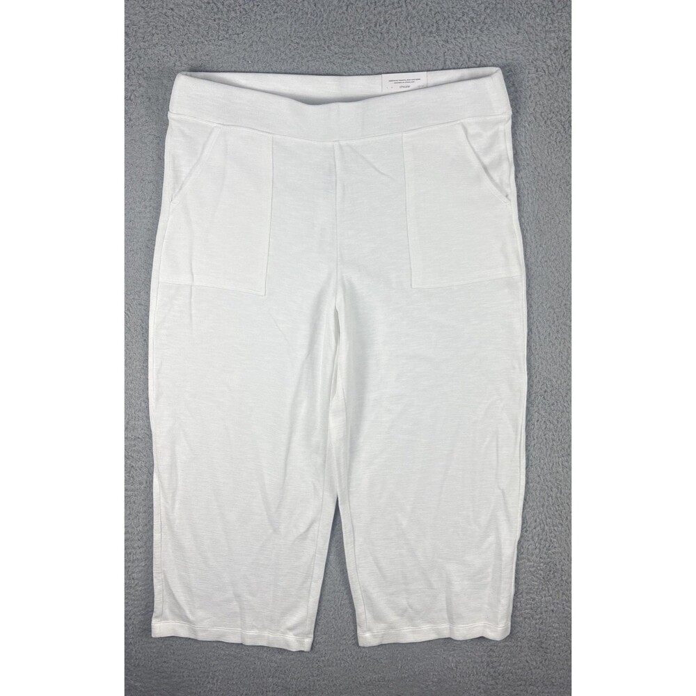 Chicos Zenergy Beach Slub Crop Pants White Large 12 White Pockets Travel Stretch